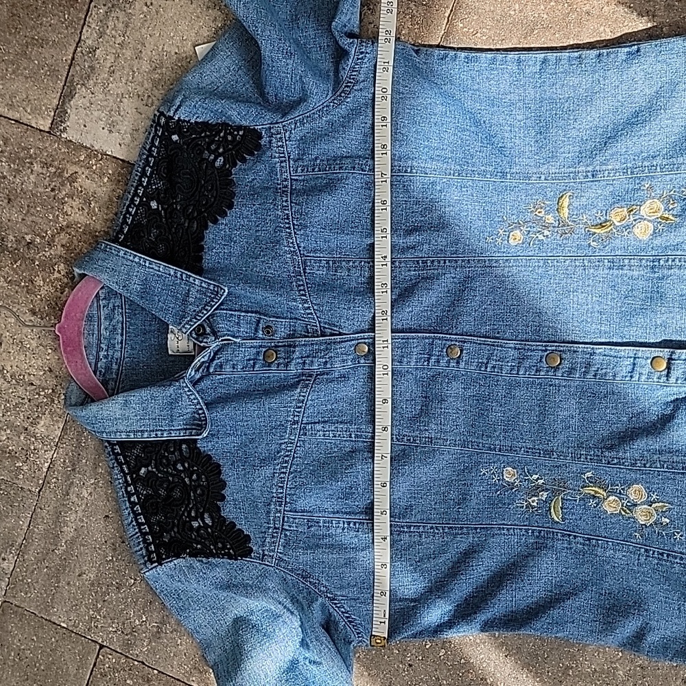 Emma James Denim Shacket Lace & Floral Embroidery Sz 14 Snap Buttons Vintage - Picture 8 of 11